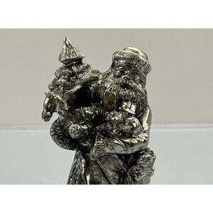 Vintage Silver Tone Santa Claus Figurine Christmas Tree Toys Gifts 5.25" Decor